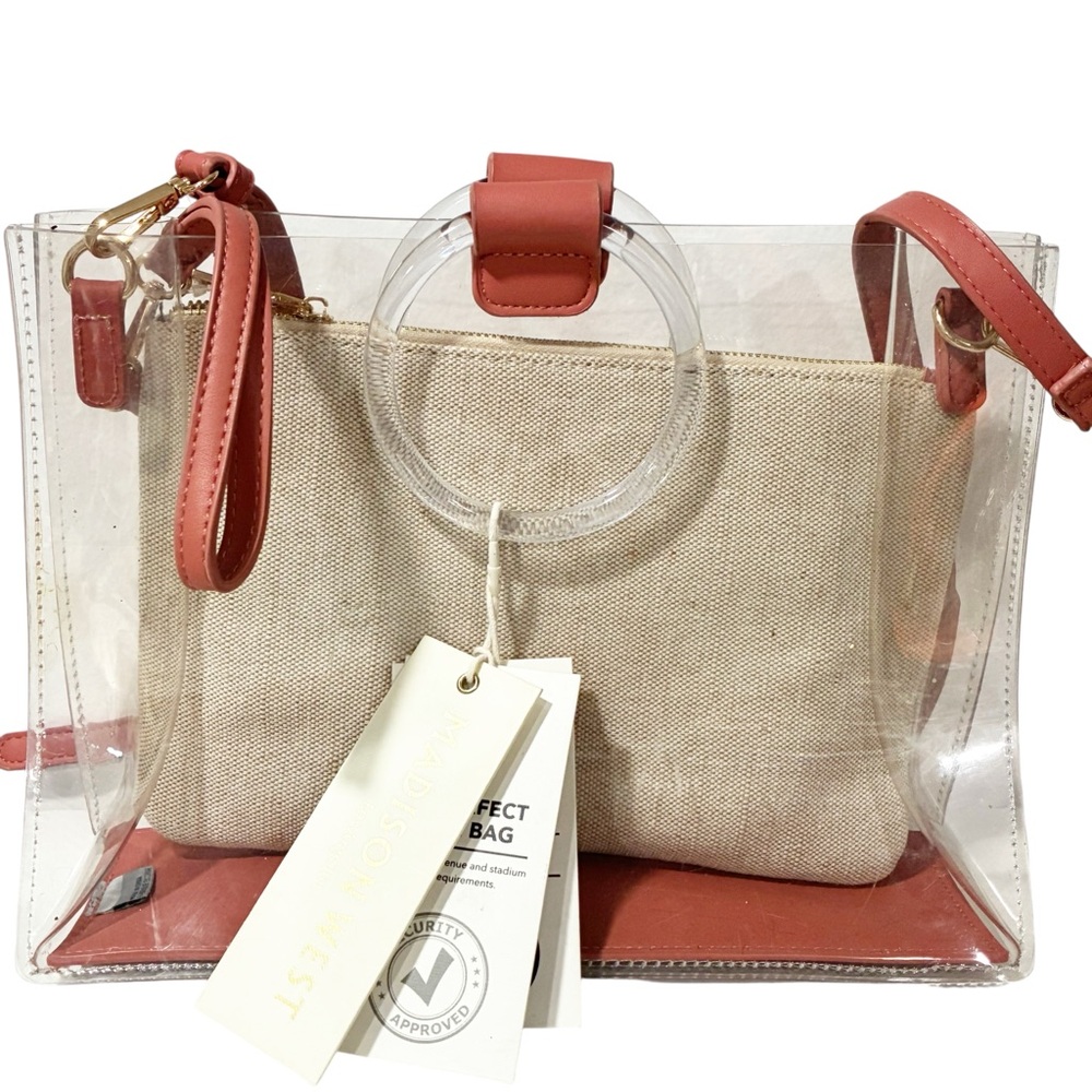 Madison West CLEAR PVC BAG CROSSBODY BAG pouch included NEW